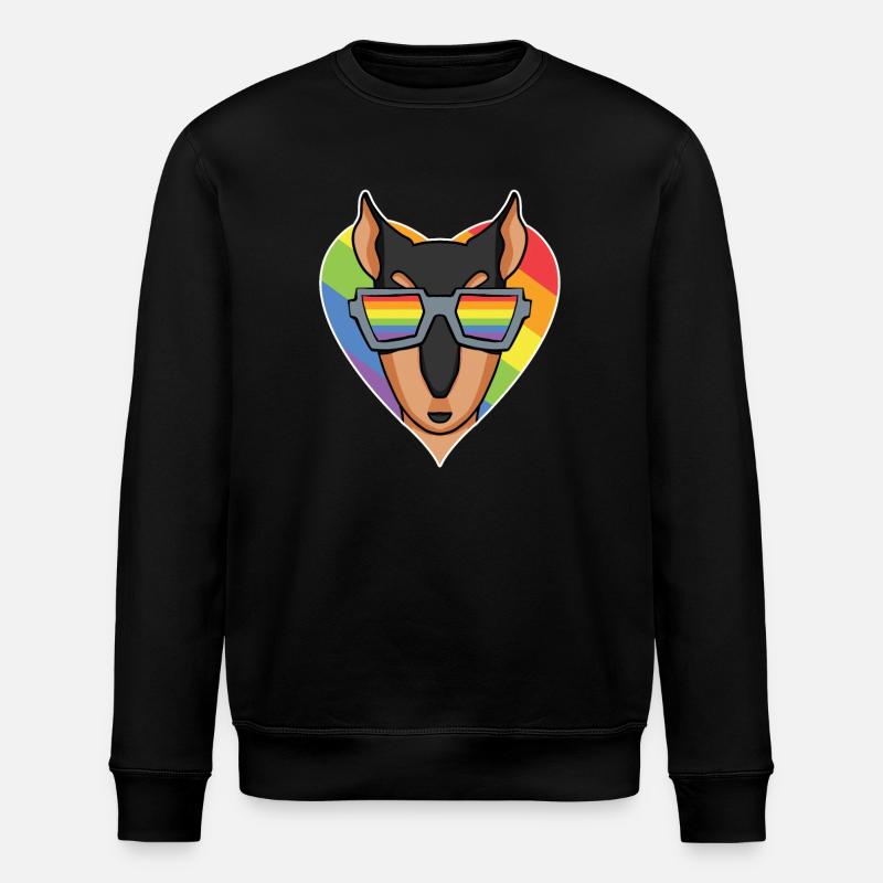Regenbogen - Hund mit Brille - Dobermann - Stanley/Stella Unisex Bio-Sweatshirt ROLLER - Schwarz