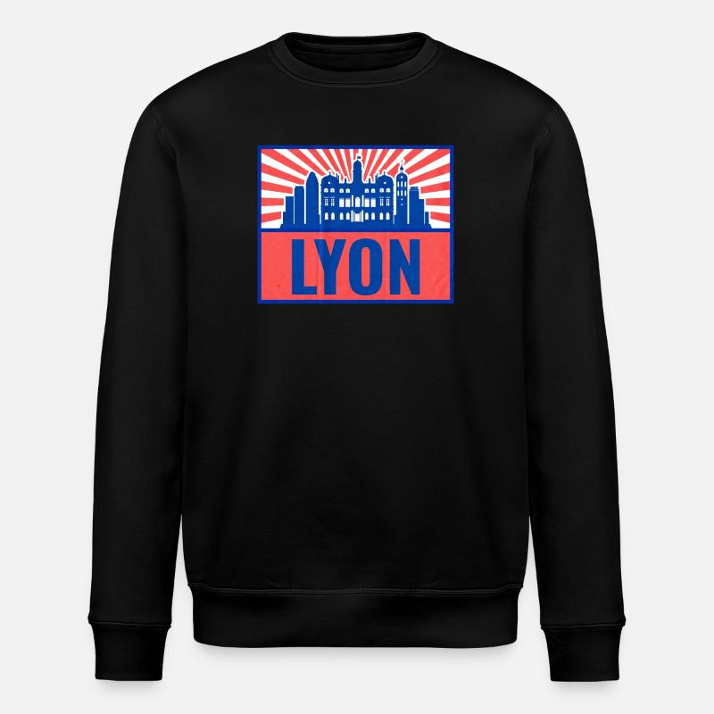 Lyon Skyline BlauRot Retro - Stanley/Stella Unisex Bio-Sweatshirt ROLLER - Schwarz
