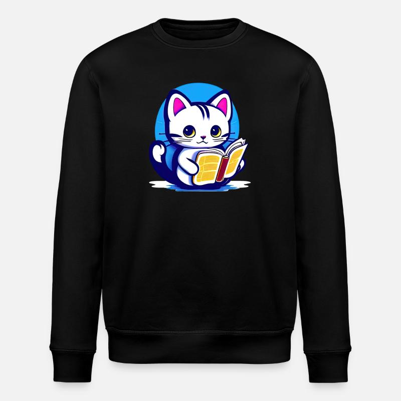 Katze liest ein Buch - Stanley/Stella Unisex Bio-Sweatshirt ROLLER - Schwarz