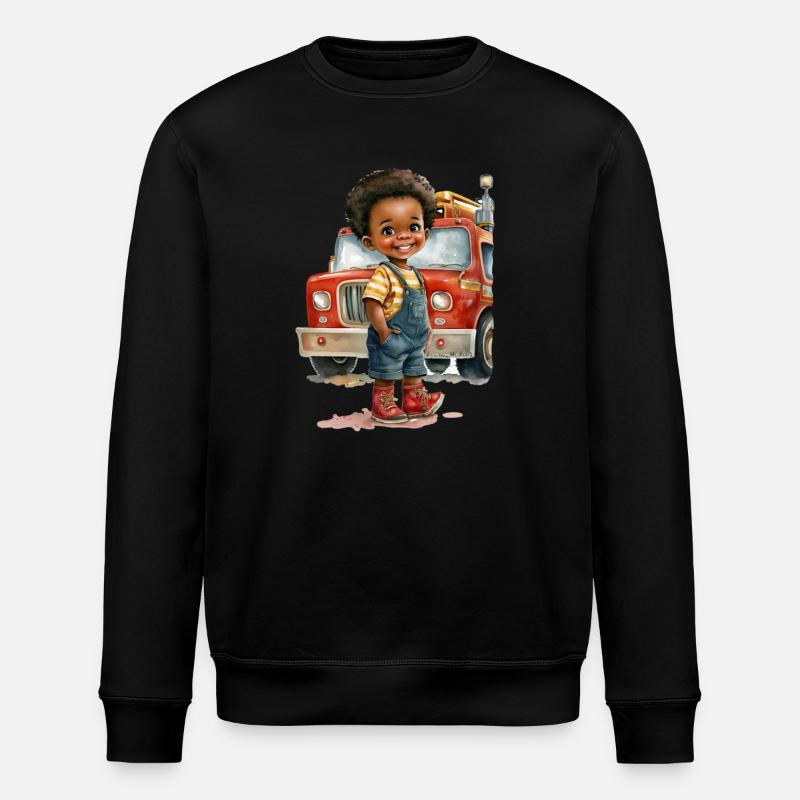 Enfant mignon avec camion de pompiers - Sweat bio ROLLER Stanley/Stella Unisexe - noir