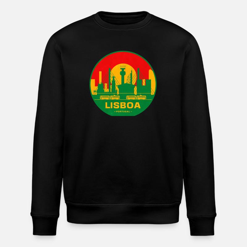 Lisboa Retro Skyline Silhouette - Stanley/Stella Unisex Bio-Sweatshirt ROLLER - Schwarz