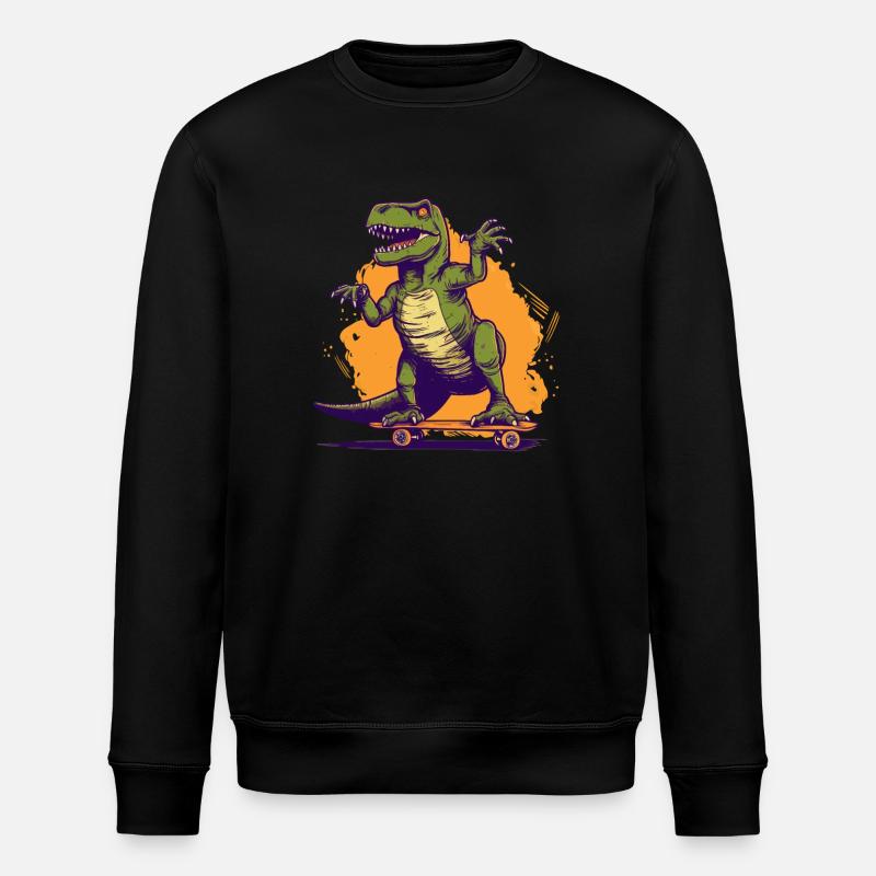 Skateboarding Cool Skateboarder T Rex Dinosaur - Stanley/Stella ROLLER Unisex Organic Sweatshirt - black