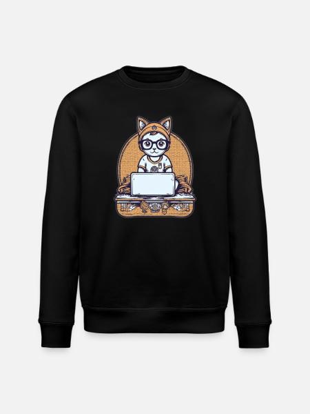 Techy Cat at Desk - Stanley/Stella ROLLER Unisex Organic Sweatshirt - black