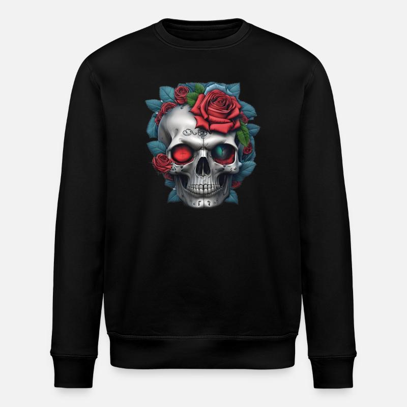 Skull with roses - Stanley/Stella ROLLER Unisex Organic Sweatshirt - black