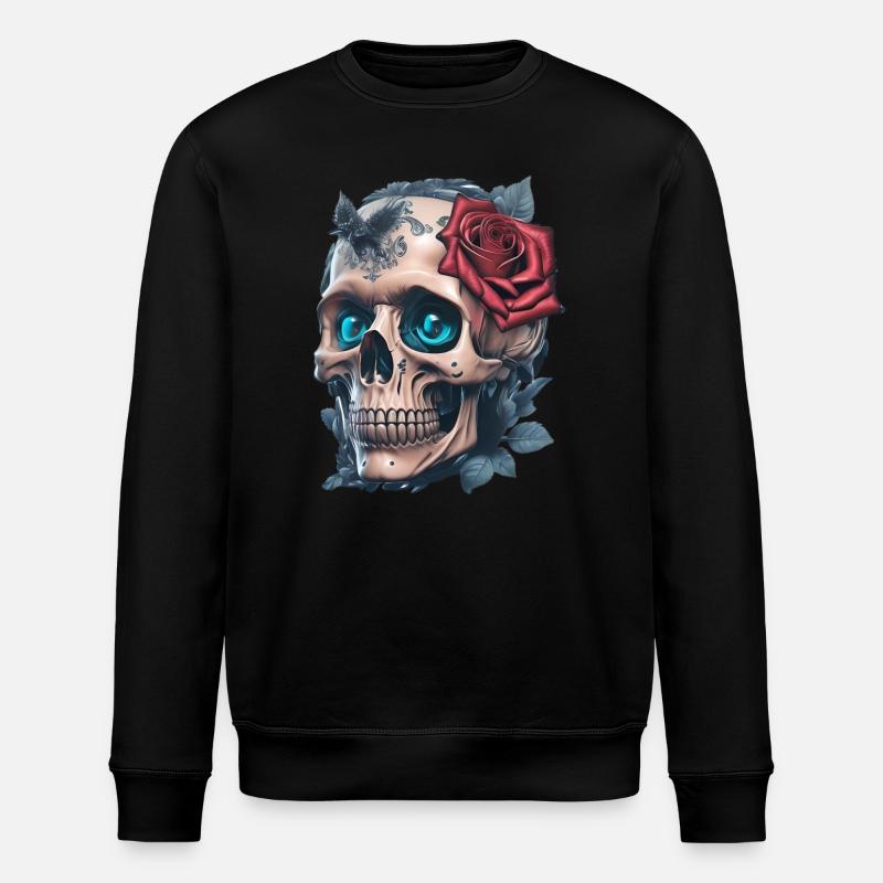 Crâne avec des roses - Sweat bio ROLLER Stanley/Stella Unisexe - noir
