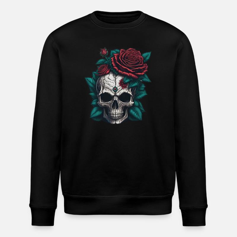Skull with roses - Stanley/Stella ROLLER Unisex Organic Sweatshirt - black