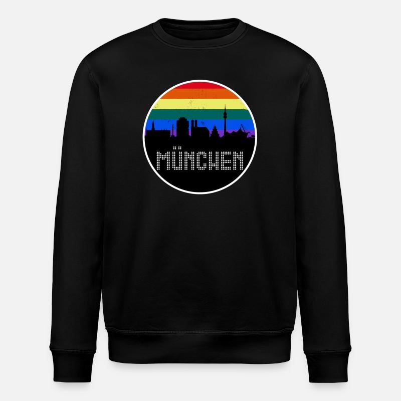 München Skyline Regenbogen - Stanley/Stella Unisex Bio-Sweatshirt ROLLER - Schwarz