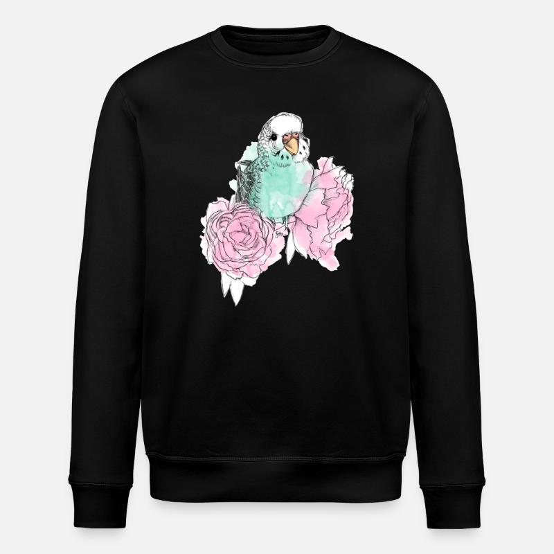 Budgerigars and peonies - Stanley/Stella ROLLER Unisex Organic Sweatshirt - black