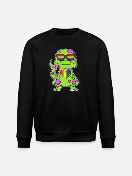 Dino Rainbow Heart Dinosaur - Stanley/Stella ROLLER Unisex Organic Sweatshirt - black