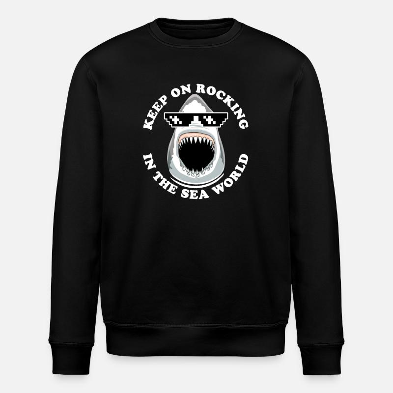 Shark with sunglasses - Stanley/Stella ROLLER Unisex Organic Sweatshirt - black