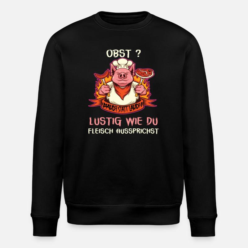 Witziges Schwein mit Fleischspruch - Stanley/Stella Unisex Bio-Sweatshirt ROLLER - Schwarz