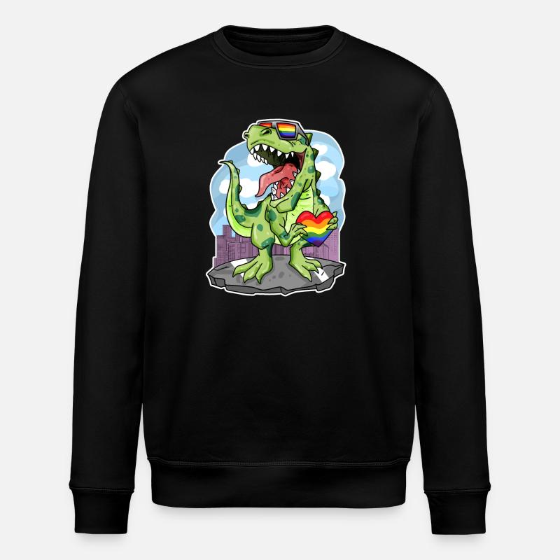 Dino Regenbogen Herz Dinosaurier - Stanley/Stella Unisex Bio-Sweatshirt ROLLER - Schwarz