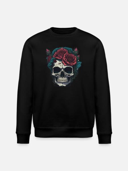 Skull with roses - Stanley/Stella ROLLER Unisex Organic Sweatshirt - black