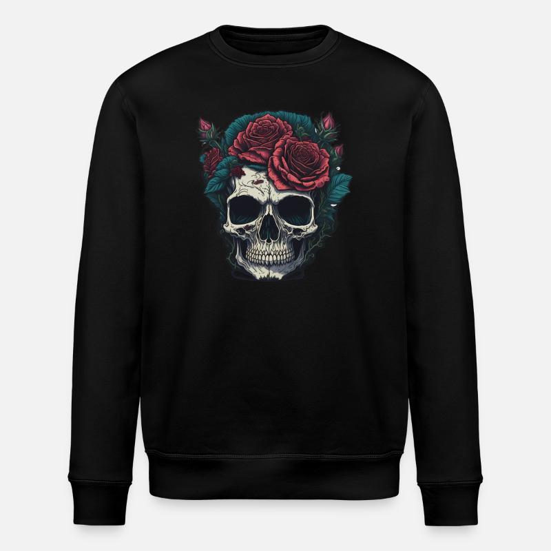 Totenkopf mit Rosen - Stanley/Stella Unisex Bio-Sweatshirt ROLLER - Schwarz