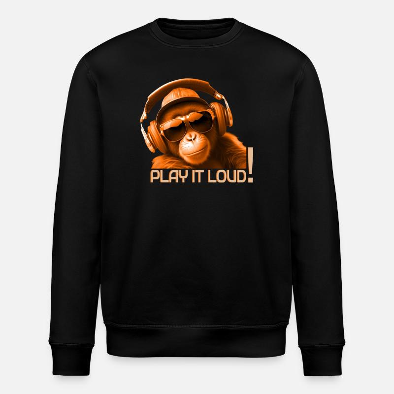Play It Loud Monkey DJ - Stanley/Stella ROLLER Unisex Organic Sweatshirt - black