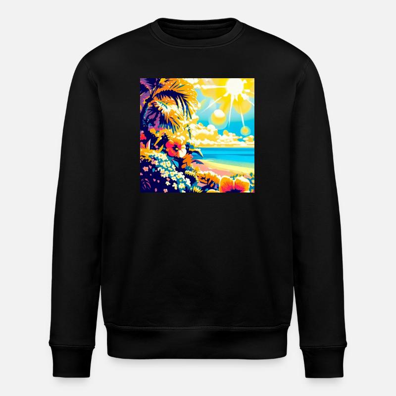 Plage tropicale rétro et soleil - Sweat bio ROLLER Stanley/Stella Unisexe - noir