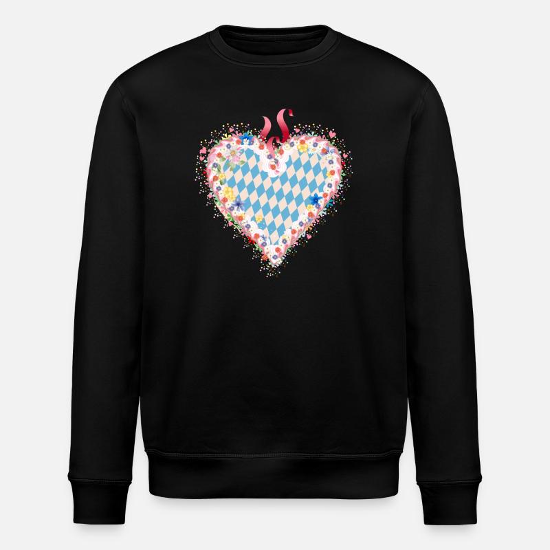 Gingerbread heart shape in blue and white Bavarian style - Stanley/Stella ROLLER Unisex Organic Sweatshirt - black