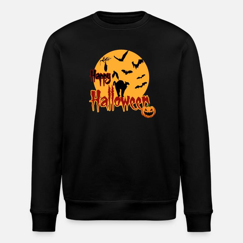 Happy Halloween Full Moon Cat - Stanley/Stella ROLLER Unisex Organic Sweatshirt - black