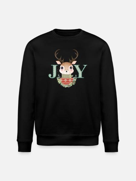 niedlicher Hirsch mit Pullover und Weihnachtskranz - Stanley/Stella Unisex Bio-Sweatshirt ROLLER - Schwarz