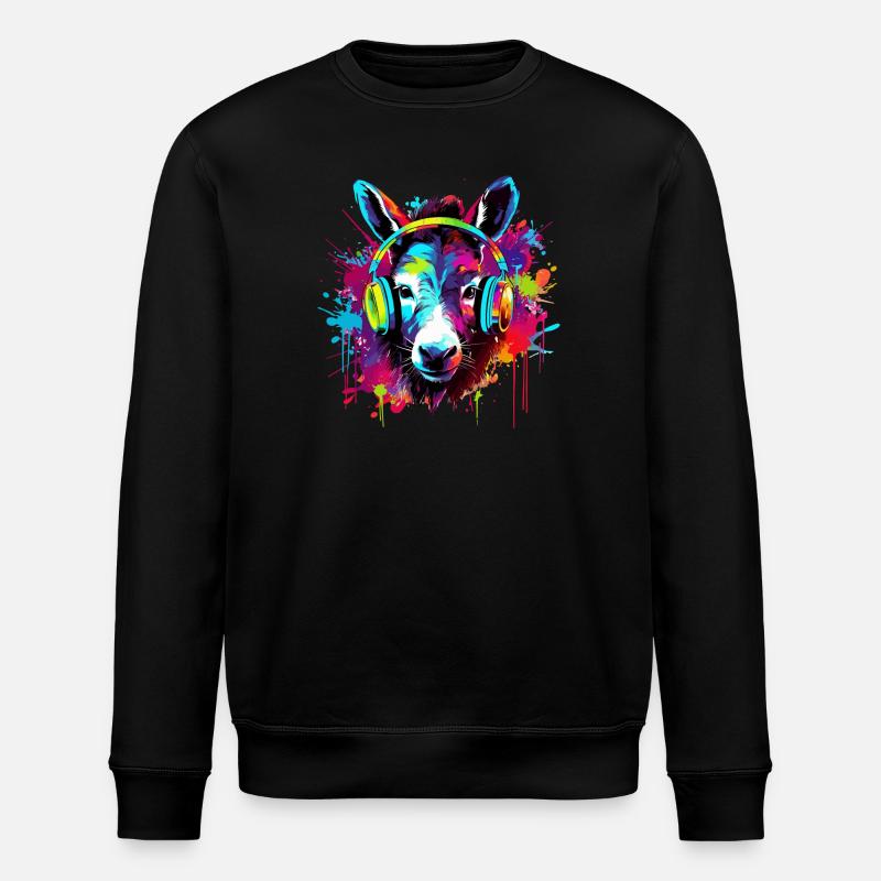 Esel mit Kopfhörer Musik Tiere - Stanley/Stella Unisex Bio-Sweatshirt ROLLER - Schwarz