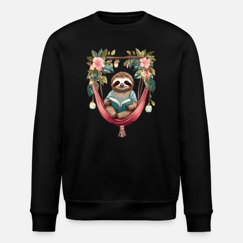 Cute sloth in hammock - Stanley/Stella ROLLER Unisex Organic Sweatshirt - black