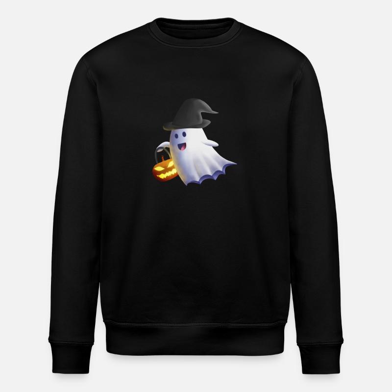 Geist mit Hexenhut und Kürbislaterne - Stanley/Stella Unisex Bio-Sweatshirt ROLLER - Schwarz
