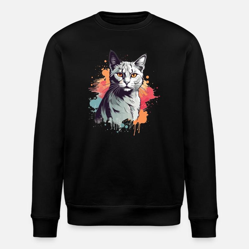 Süße graue Katze - Stanley/Stella Unisex Bio-Sweatshirt ROLLER - Schwarz