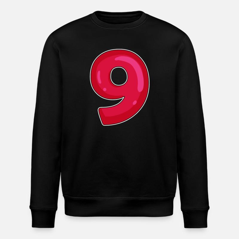 NINE - 9 - Digit red - Stanley/Stella ROLLER Unisex Organic Sweatshirt - black