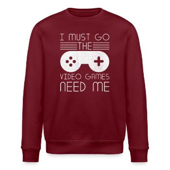 Must Go Video Games Need Me Video Gamer - Stanley/Stella ROLLER Unisex Organic Sweatshirt - burgundy - Front - Nik (191cm)