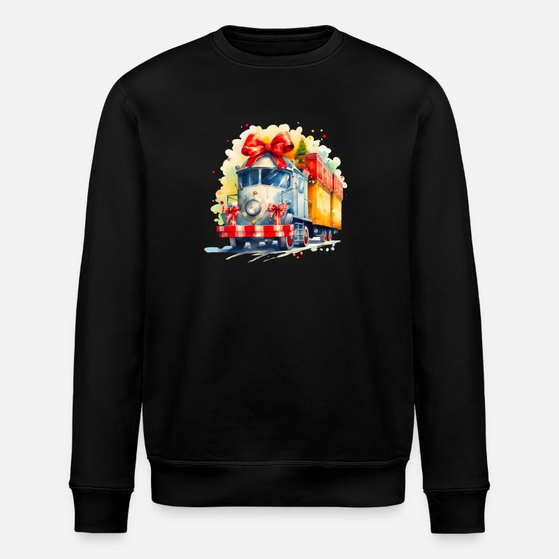 Aquarell Weihnachtszug mit Geschenken - Stanley/Stella Unisex Bio-Sweatshirt ROLLER - Schwarz