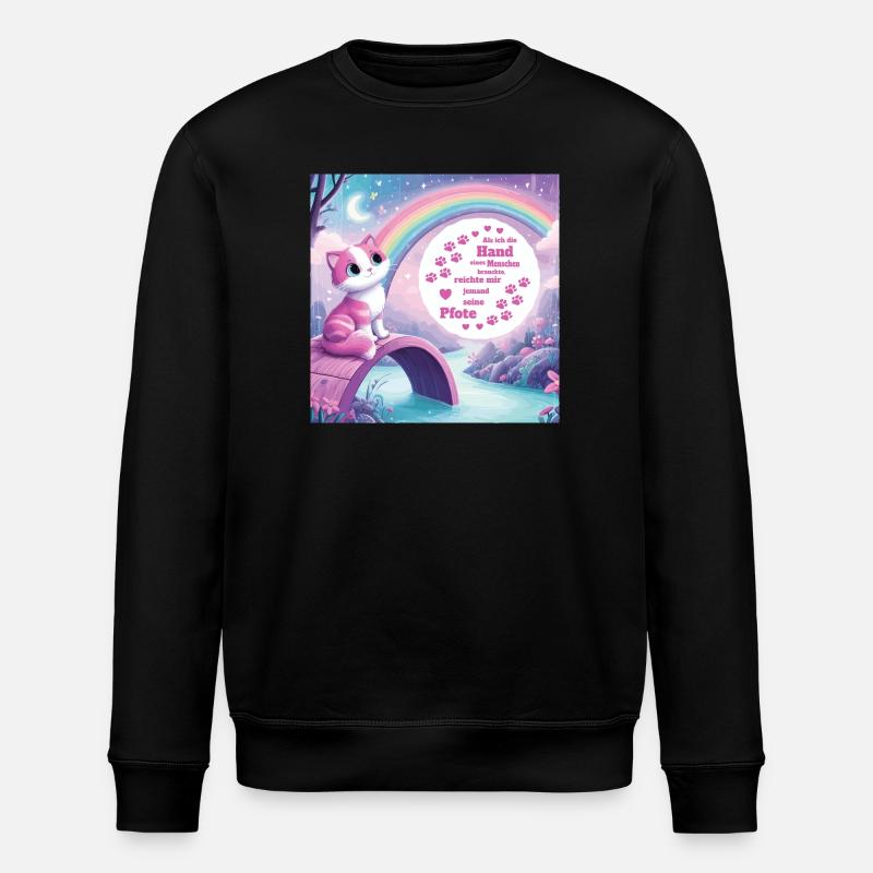 Katze mit Regenbogen - Stanley/Stella Unisex Bio-Sweatshirt ROLLER - Schwarz