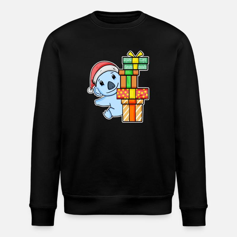 Koala mit Weihnachtsmütze und Weihnachtsgeschenk - Stanley/Stella Unisex Bio-Sweatshirt ROLLER - Schwarz
