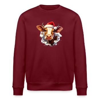 Kuh mit Weihnachtsmütze im Mauerloch - Stanley/Stella Unisex Bio-Sweatshirt ROLLER - Burgunderrot - Vorne - Nik (191cm)