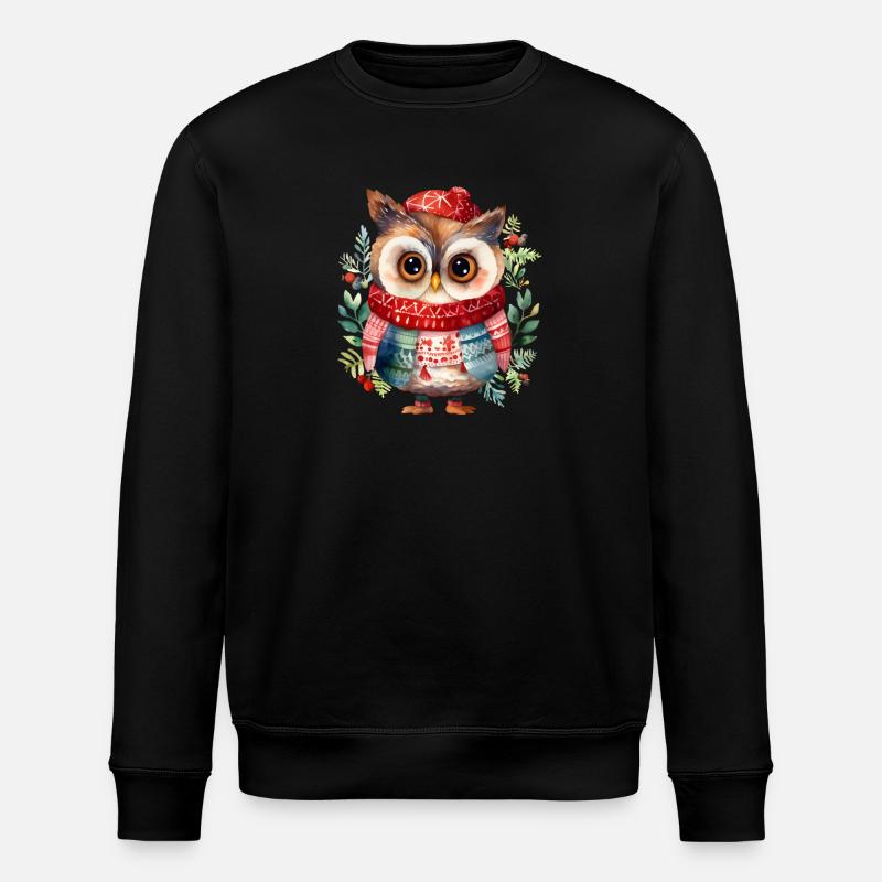Vinteruggla med röd halsduk - Ekologisk sweatshirt ROLLER unisex från Stanley/Stella - svart