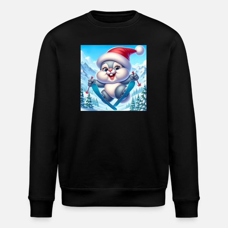 Bunny Jumping Ski Christmas - Stanley/Stella ROLLER Unisex Organic Sweatshirt - black