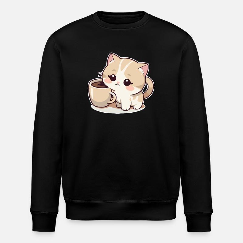 Cat with Coffee - Stanley/Stella ROLLER Unisex Organic Sweatshirt - black