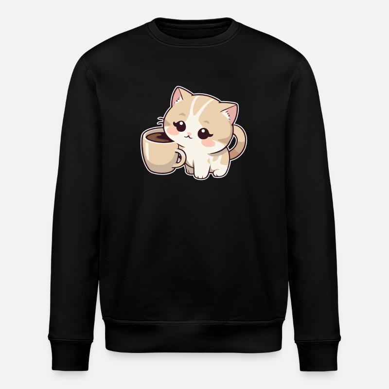Kitten with coffee cup - Stanley/Stella ROLLER Unisex Organic Sweatshirt - black