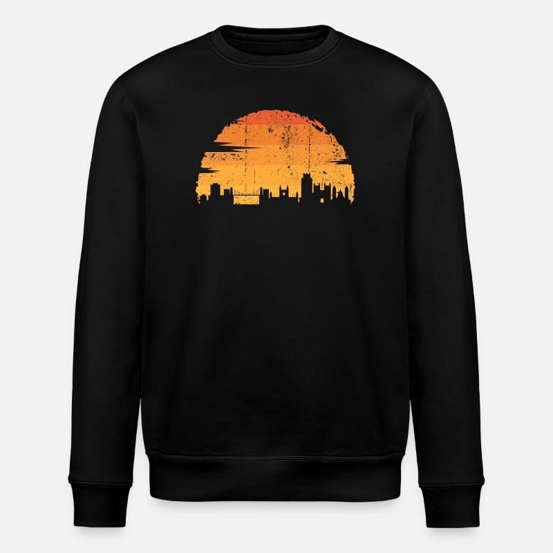 Sunset City Skyline Silhouette - Stanley/Stella ROLLER Unisex Organic Sweatshirt - black