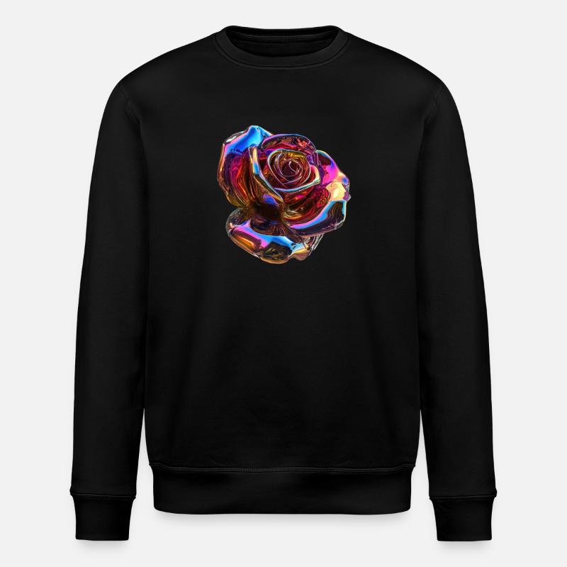Iridescent Rainbow Rose - Stanley/Stella ROLLER Unisex Organic Sweatshirt - black