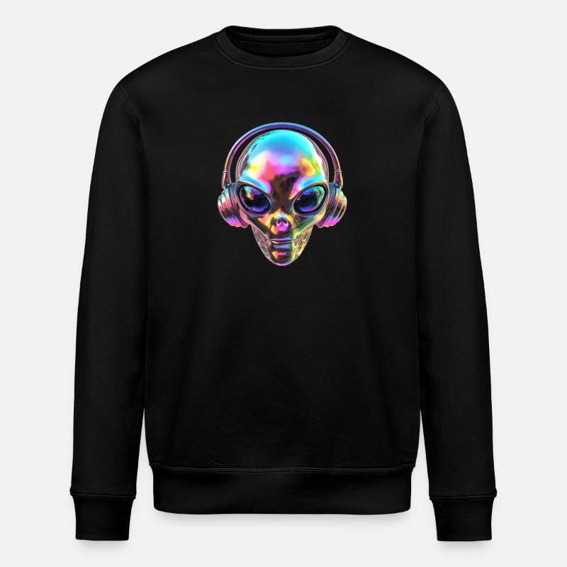 Chromatischer Alien-Kopf mit Kopfhörern - Stanley/Stella Unisex Bio-Sweatshirt ROLLER - Schwarz