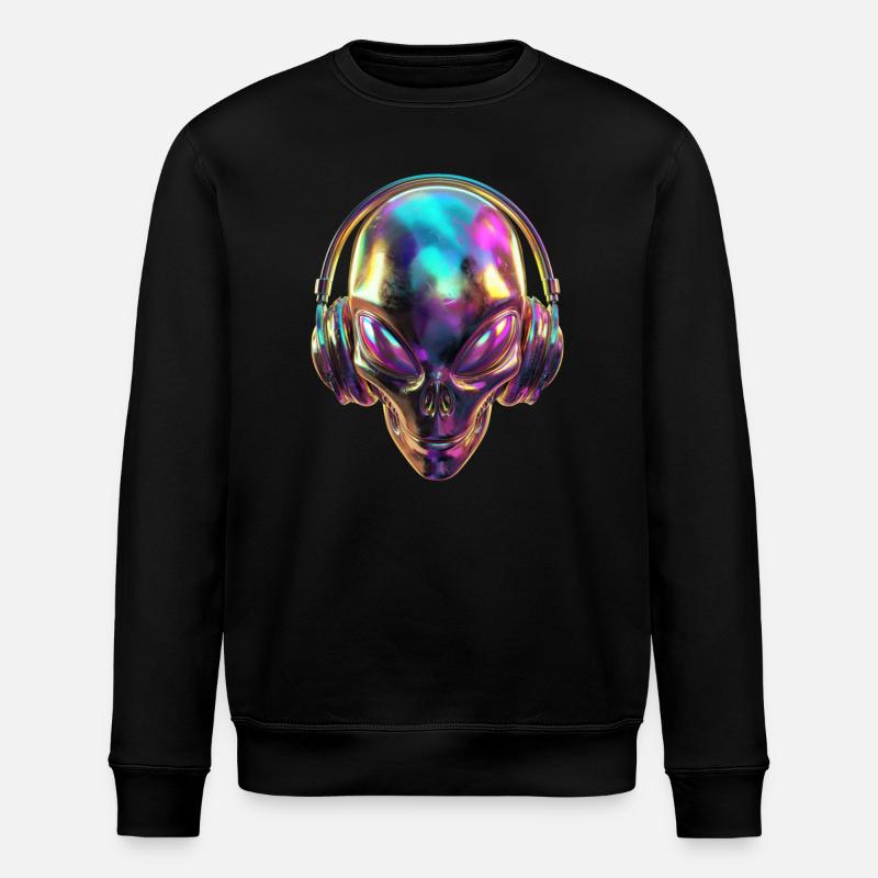Chromatischer Alien-Kopf mit Kopfhörern - Stanley/Stella Unisex Bio-Sweatshirt ROLLER - Schwarz