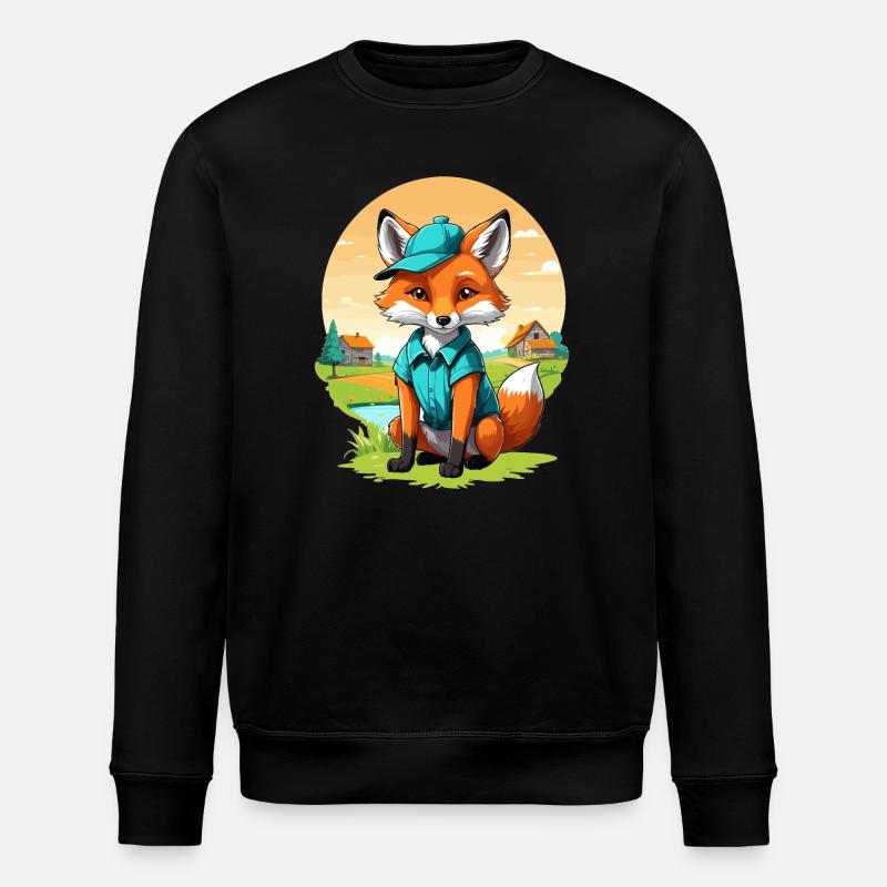 Fox with cap - Stanley/Stella ROLLER Unisex Organic Sweatshirt - black