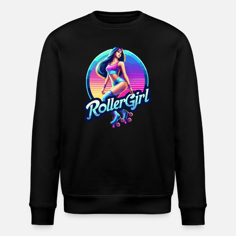 Lebendige Retro-Roller-Mädchen-Illustration - Stanley/Stella Unisex Bio-Sweatshirt ROLLER - Schwarz
