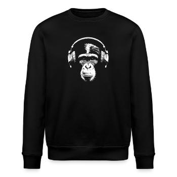 Affe - Musik - Schimpanse - Stanley/Stella Unisex Bio-Sweatshirt ROLLER - Schwarz - Vorne - Nik (191cm)