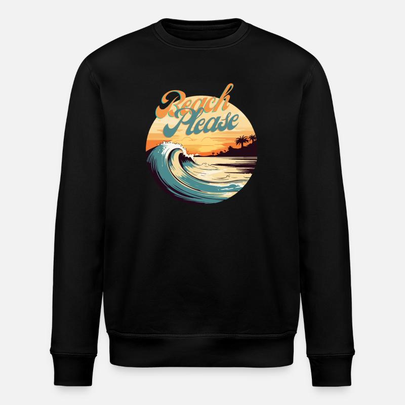 BeachPlease Retro Sunset Wave - Stanley/Stella ROLLER Unisex Organic Sweatshirt - black