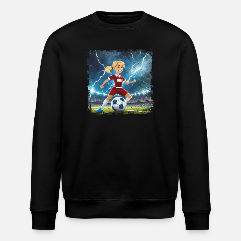 Fussballerin Comicfigur Stadion mit Blitzen - Stanley/Stella Unisex Bio-Sweatshirt ROLLER - Schwarz