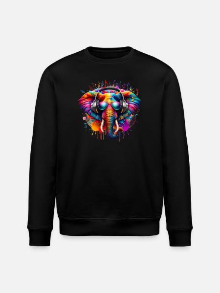 Bunter Elefant mit Kopfhörern - Stanley/Stella Unisex Bio-Sweatshirt ROLLER - Schwarz