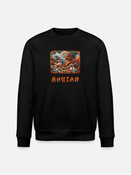Bhutan dragon Buddha Thimphu - Stanley/Stella ROLLER Unisex Organic Sweatshirt - black