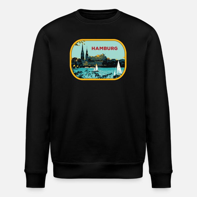 Fluss Hamburg: Segelboot-Illustration - Stanley/Stella Unisex Bio-Sweatshirt ROLLER - Schwarz