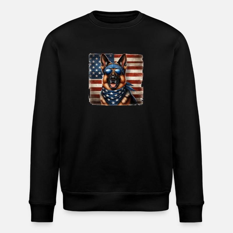 Schäferhund mit USA Flagge - Stanley/Stella Unisex Bio-Sweatshirt ROLLER - Schwarz